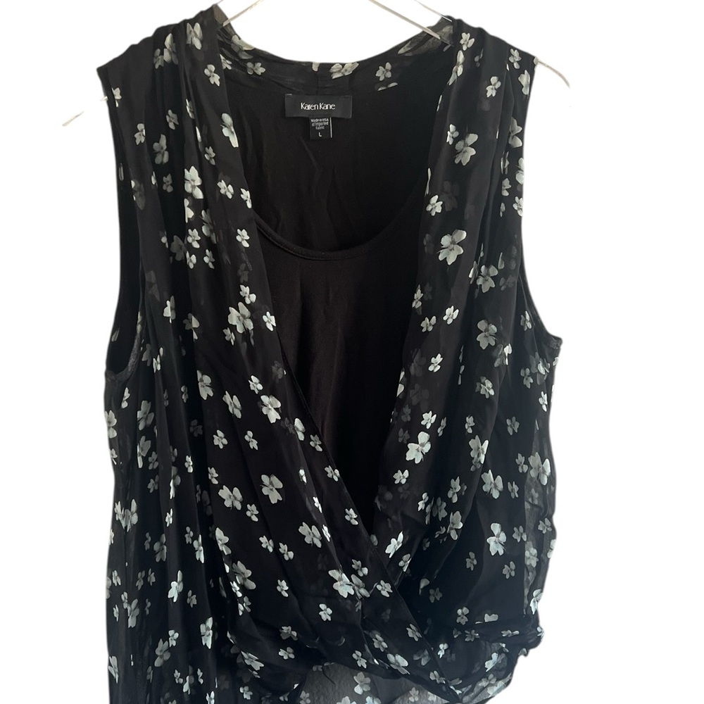 Karen Kane Black Floral Layered Sleeveless Cami